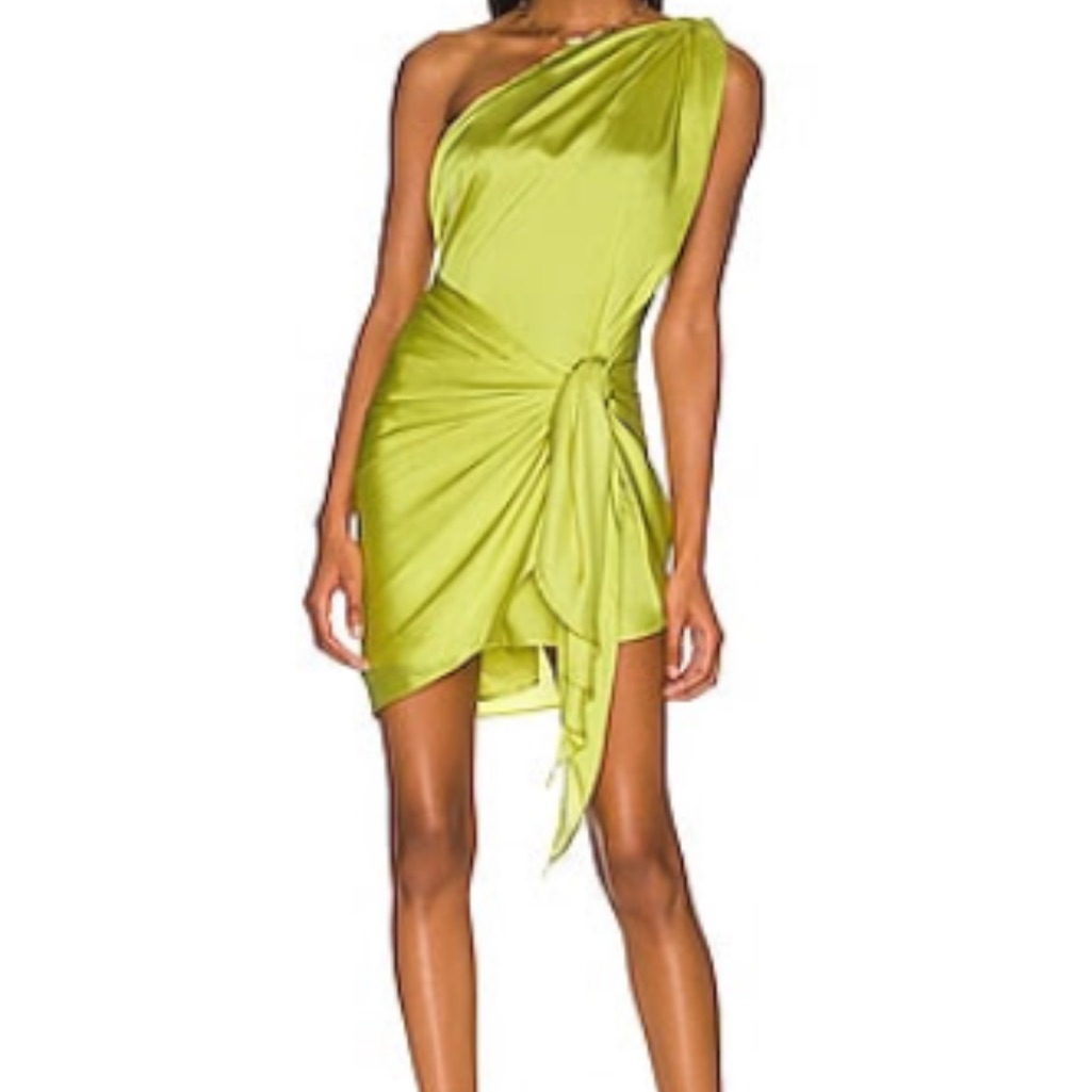 Baobab Collection One-Shoulder Draped Mini Dress In Lime Green